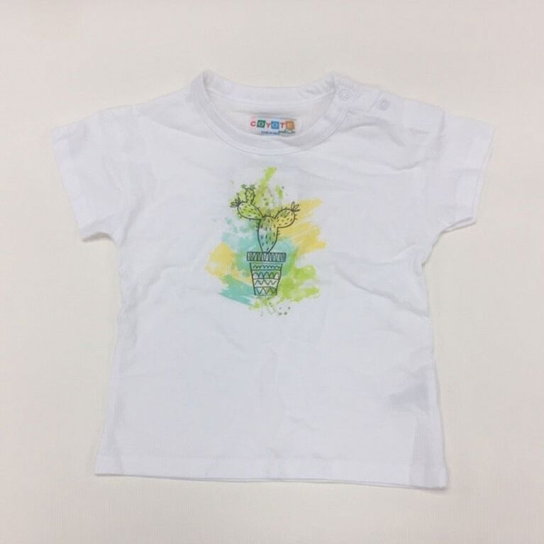 Coyote And Co White Tee Shirt With Cactus Sketch Print Size 12