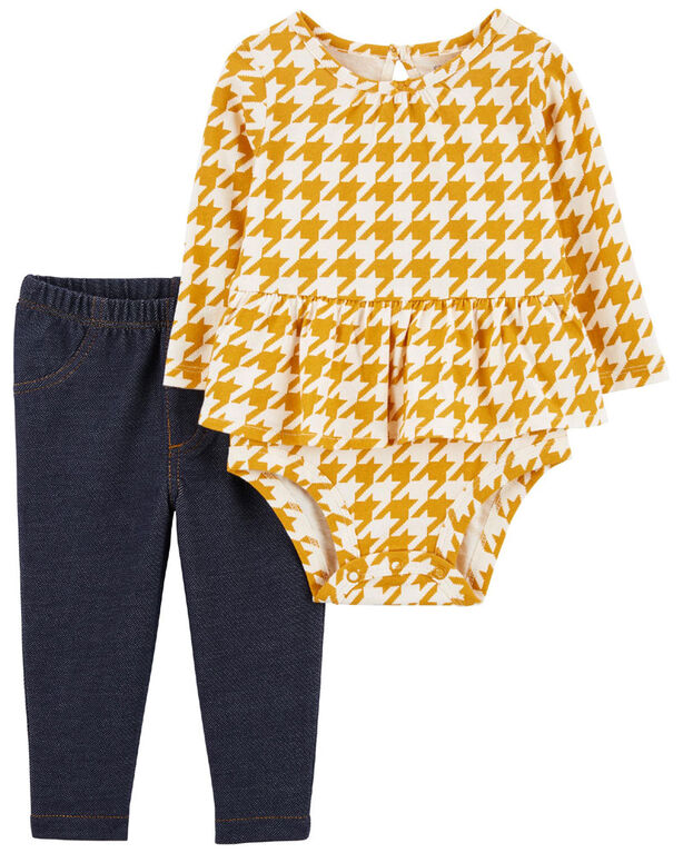 Ensemble 2 pièces cache-couche à motif pied-de-poule et pantalon jaune Carter’s 9M