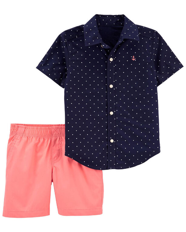 Carter's  Two Piece Navy Button Down and Shorts 3T