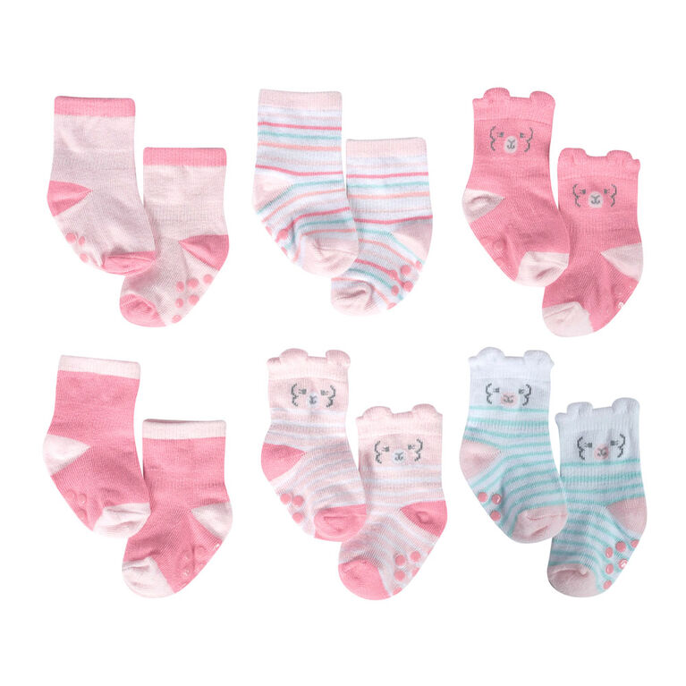 Just Born Baby Girls' 6-Pack Wiggle Proof Socks - Lil' Llama 0-6 months