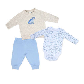 Baby Mode 3 Piece Fleece Jogger Set:Blue Dinosaur