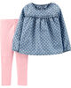 Carter’s 2-Piece Heart Chambray Top & Legging Set - Blue/Pink, 12 Months