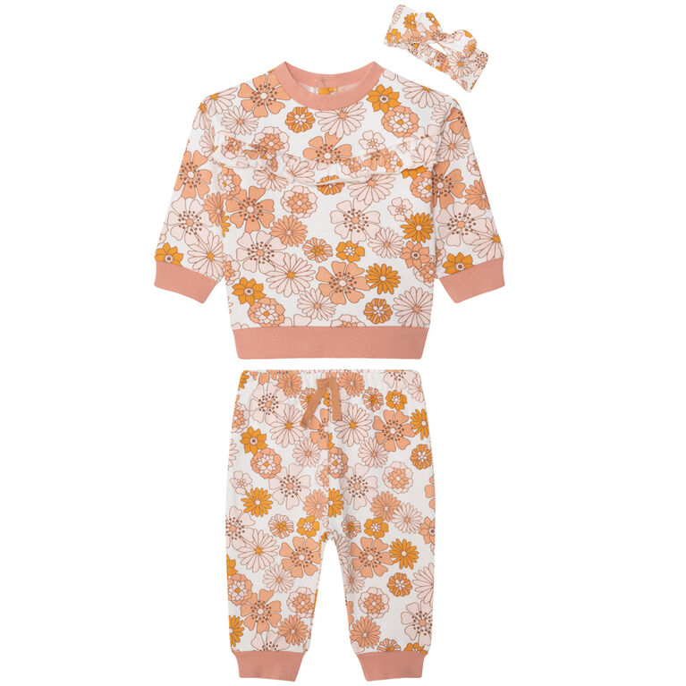 PL Baby Ensemble 3 pièces floral blanc 9M