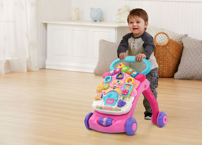 Super trotteur parlant 2 en 1 rose, jouets 1er age