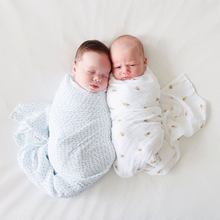 Lulujo - Cotton Muslin Swaddles 2 Pack - Bees + Blue Dots