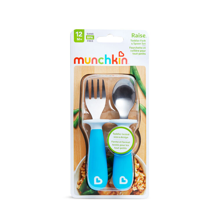 Munchkin Raise Toddler Fork and Spoon Set - One per purchase,  Colour may vary from image shown, item selected at random.