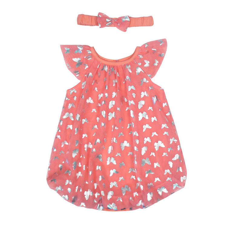 Rococo Bubble Romper with Headband - Pink, 9-12 Months