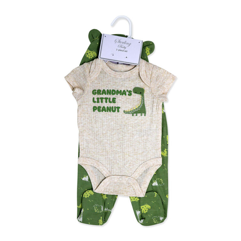 Sterling bébé Ensemble 3 pièces avec pieds : Dinosaure vert