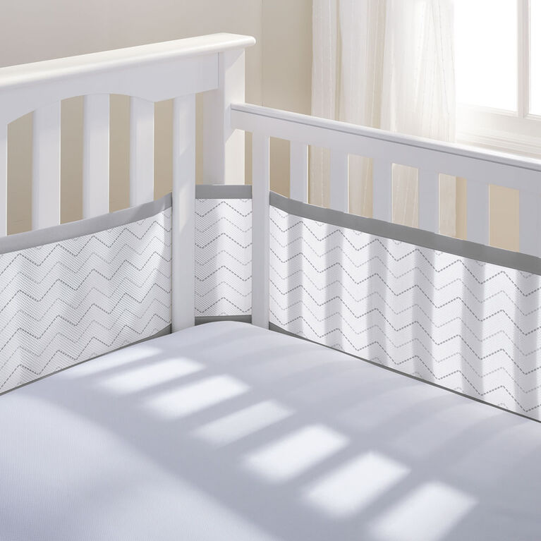 BreathableBaby Breathable Mesh Crib Liner - Classic Collection - Gray Chevron - Fits Full-Size Four-Sided Slatted and Solid Back Cribs - Anti-Bumper