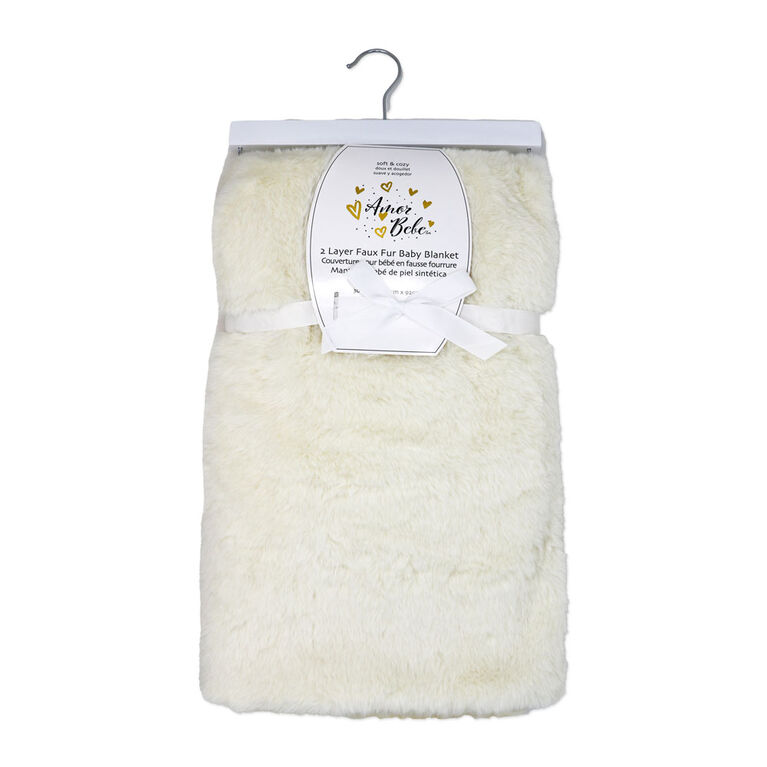 Amor Bebe Faux Fur Plush Blanket: Ivory