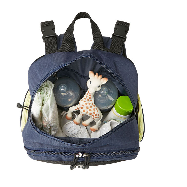Jeep Adventurers Backpack Diaper Bag Navy and Black with Citron trim