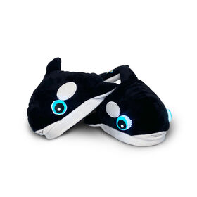 Chaussons NightBuddies Orque Noir en Peluche Yeux Lumineux