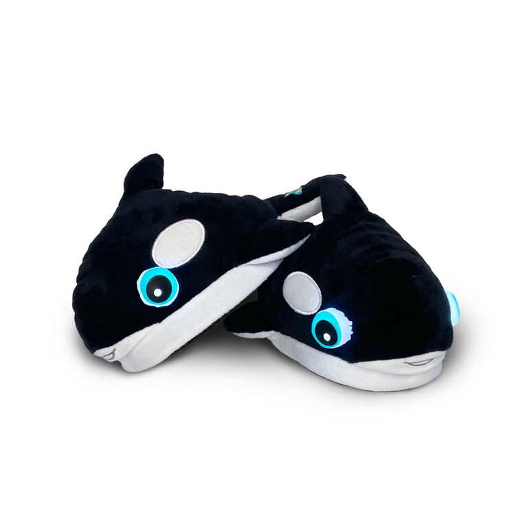 NightBuddies Light-Up Eyes Slippers Plush Orca Black