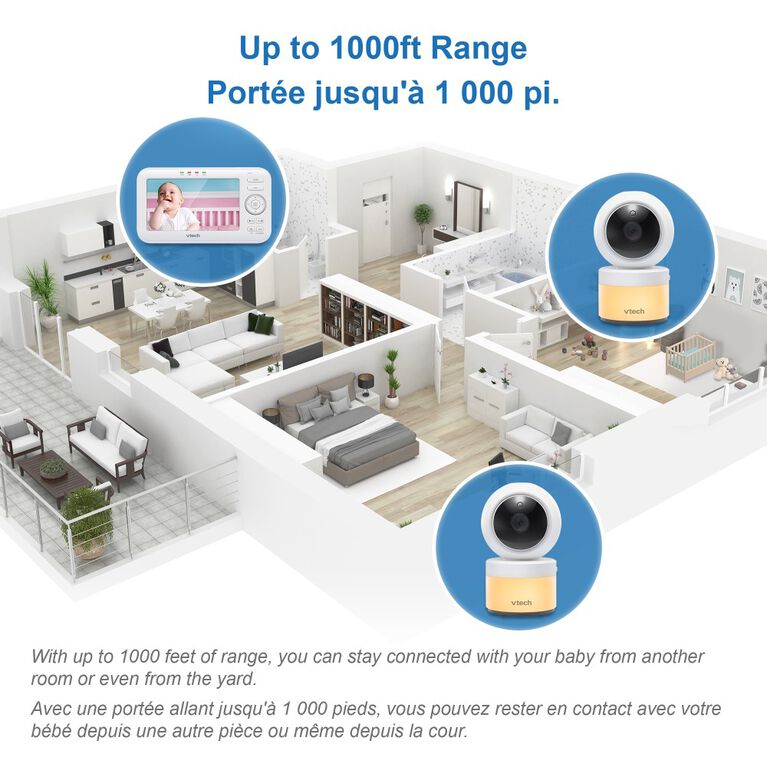 VTech VM5463 5" Digital Video Baby Monitor with Pan & Tilt Camera, Glow-on-the-ceiling light and Night Light, (White)