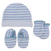 Koala Baby Hat, Mittens And Booties - Blue Stripes, size 3-6 months