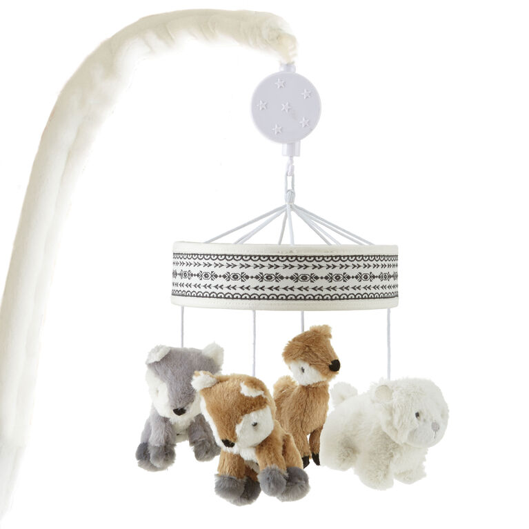 Levtex Baby Bailey Taupe and Grey Woodland Themed Plush Musical Mobile