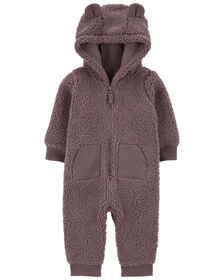 Carter's Bear Sherpa Jumpsuit Brown  NB