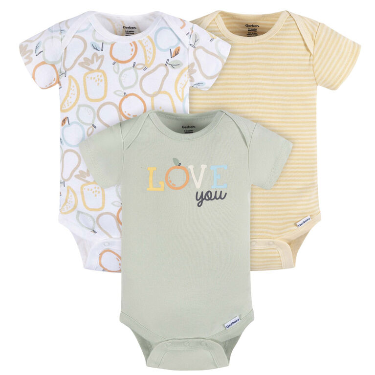 Gerber Childrenswear - 3-Pack Baby Neutral Short Sleeve Onesies Bodysuit - 0-3M