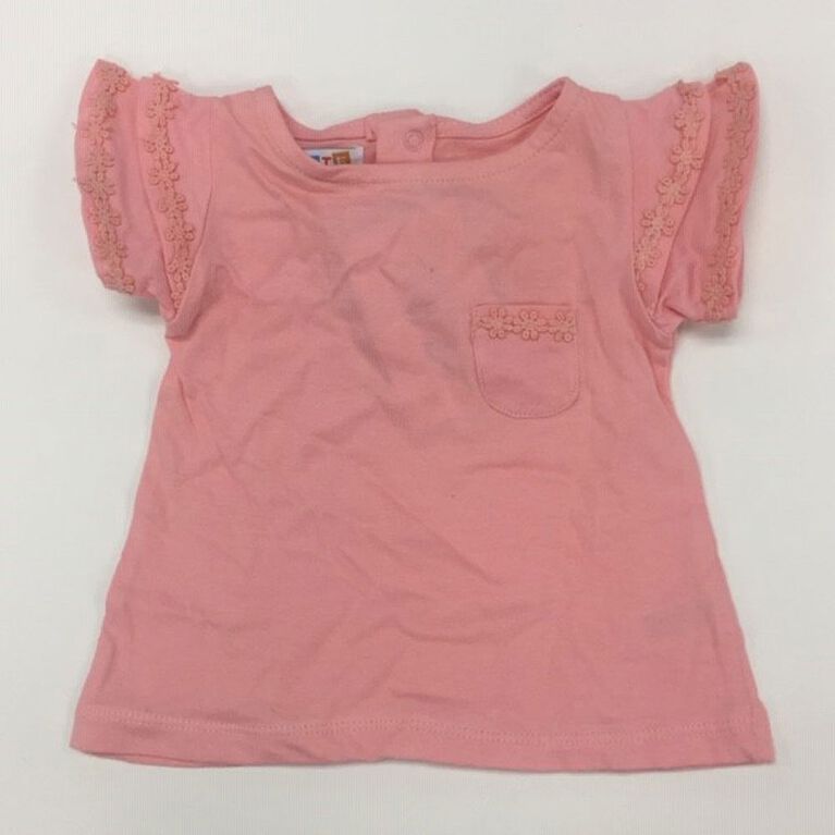 Coyote and Co. Salmon Pink Ruffle Sleeve Tee - size 6-9 months