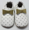 Tickle-toes White with Dots & Gold Bow 100% Soft Leather Shoes 12-18 Months