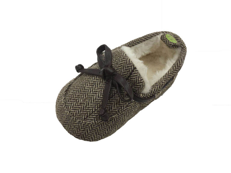 First Steps Brown Herringbone Slippers Size 3, 6-9 months