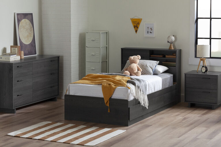 Fynn Twin Bookcase Headboard Gray Oak