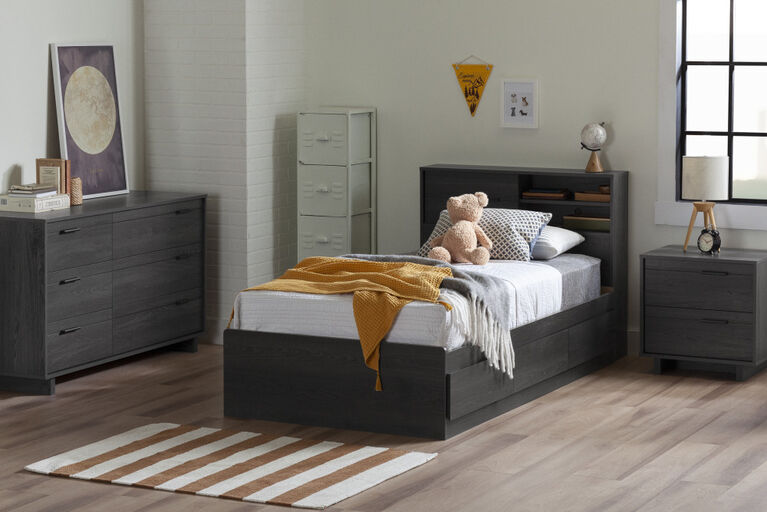 Fynn Tête de lit avec rangement Simple Chêne gris
