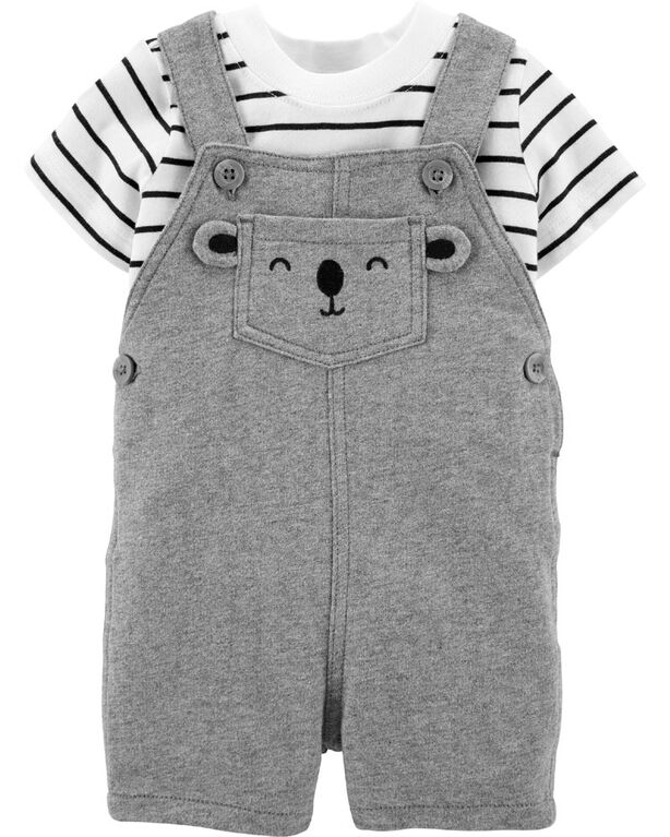 Carter's 2-Piece Striped Tee &  Bear Shortall Set - Grey/Ivory, 24 Months