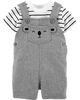 Carter's 2-Piece Striped Tee & Bear Shortall Set - Grey/Ivory, 24 Months