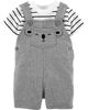 Carter's 2-Piece Striped Tee &  Bear Shortall Set - Grey/Ivory, 24 Months