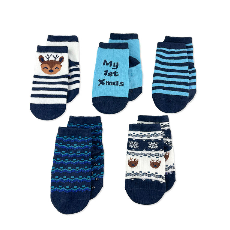 Chloe + Ethan - Infant Socks, Blue Reindeer, 0-6M