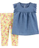 Carter’s 2-Piece Chambray Top & Floral Legging Set - Blue/Yellow, 6 Months
