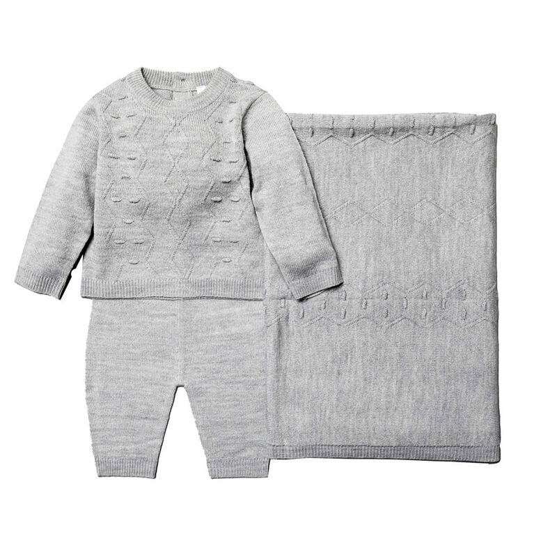 Rock A Bye Baby 3 Piece Grey Knit Cardgian Set 6-9M