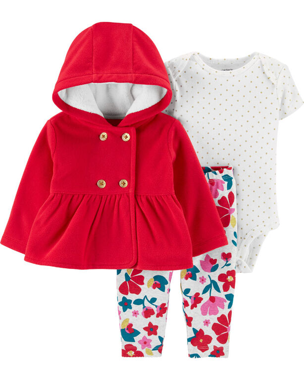 Carter's 3-Piece Polka Dot Cardigan Set - Red, 3 Months
