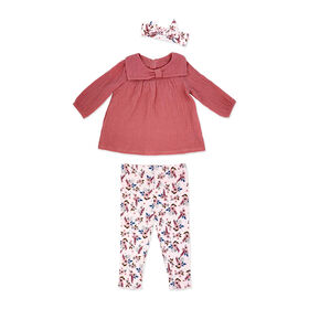 Baby Mode Ensemble haut et legging en gaze 3 pièces : motif floral rose, 0-3 mois