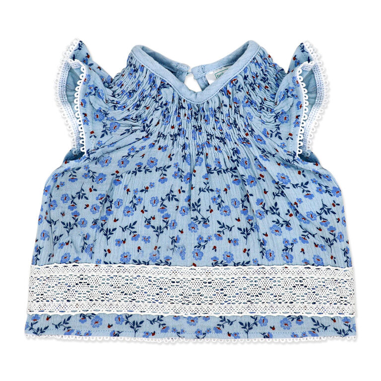 Baby Mode  3 Piece Pant Set: Blue Floral
