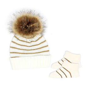 Baby Mode  Ivoire Tricot Bonnet & Bottillon Ensemble 0-6M
