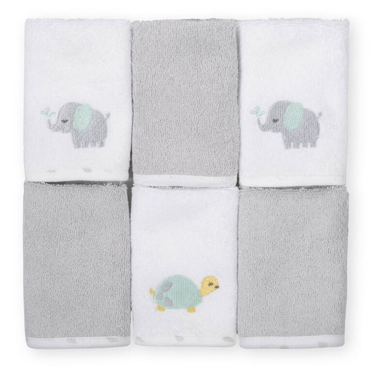 Koala Baby 6-Pack Washcloths, Grey Elephant