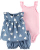 Carter's 3-Piece Chambray Diaper Cover Set - Blue/Pink, 3 Months