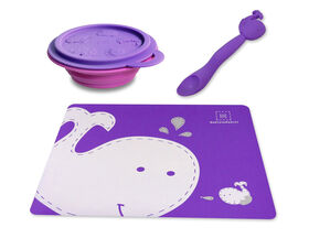 Marcus & Marcus Placemat & Collapsible Bowl & Feeding Spoon - Willo the Whale - Purple.