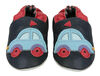 Tickle-toes Chaussures en cuir souple avec écusson de voiture - Bleu marin avec auto, 0-6 mois.