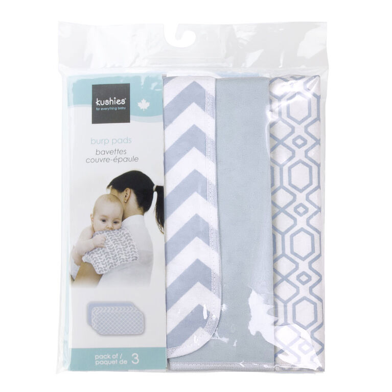 Kushies Baby Burp Pads Flannel 3-Pack - Blue/White