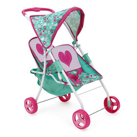 Doll Twin Stroller, Mint Heart