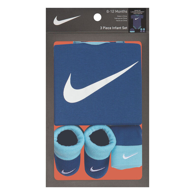 Nike Swoosh 3 Piece gift Set - Blue, Size 6-12 months