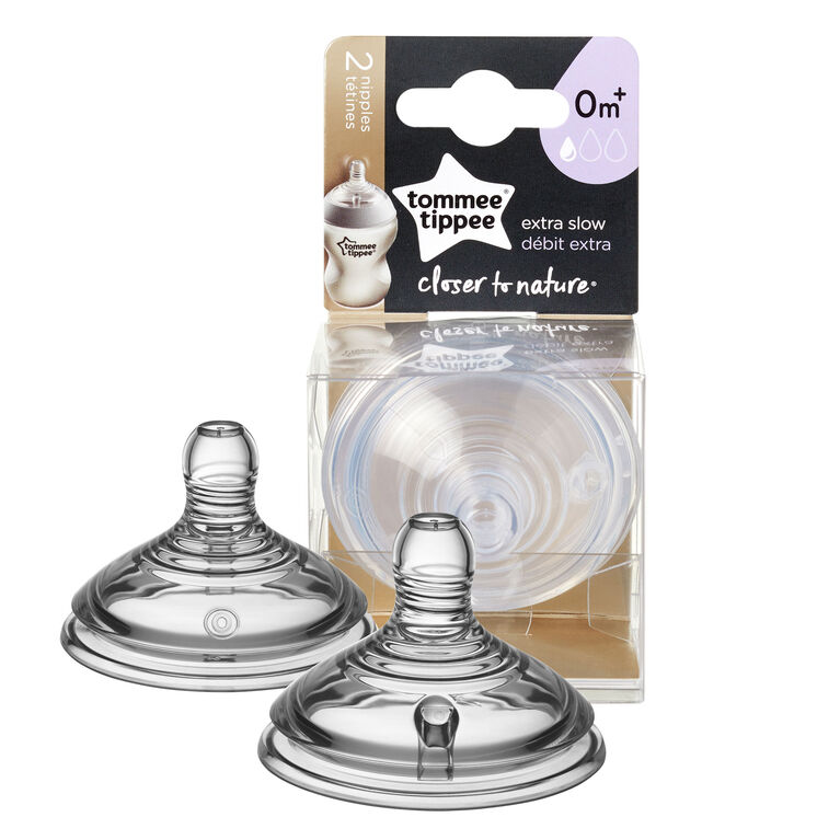 Lot de 2 tétines Closer to Nature Transparent Débit rapide de Tommee  Tippee, Tétines : Aubert