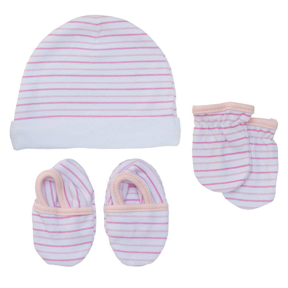 Koala Baby Hat Mittens And Booties Pink Stripes size 0 3 months