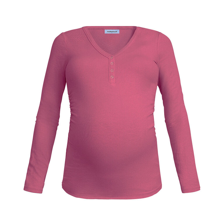 Motherhood - Long Sleeve Snap Henley Nursing Top - Red Violet - L