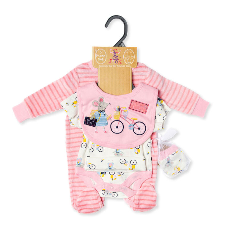 Lily & Jack - Mouse 5 Piece Velour Gift Set - 0-3 Months