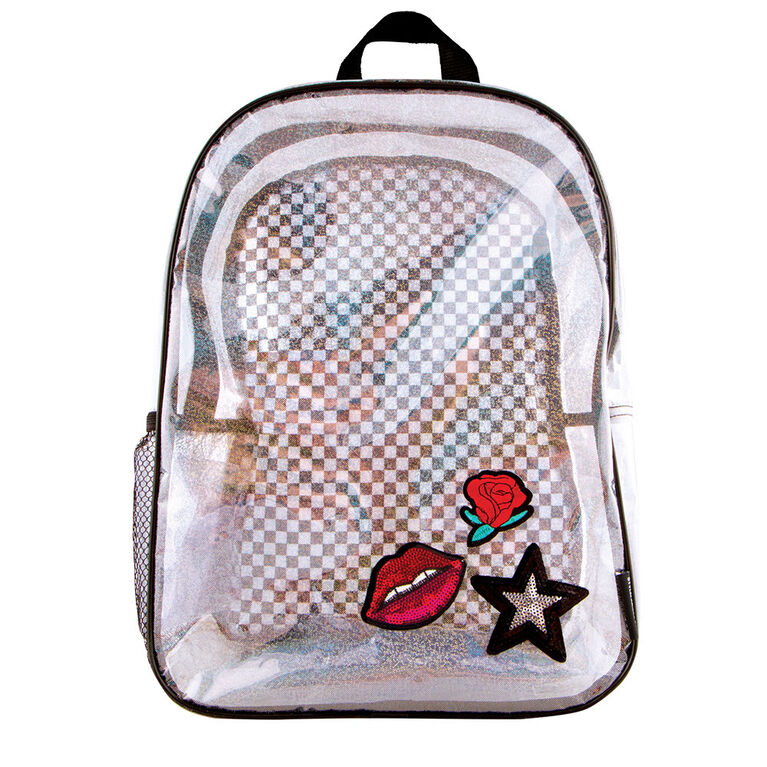 Fashion Angels Sac à dos en damier et patch Holo transparent