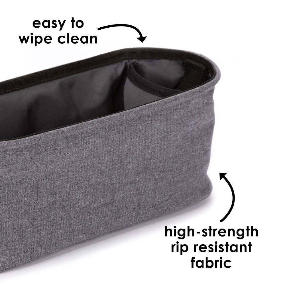 Diono Buggy Buddy Universal Stroller Organizer With Cup Holders Secure Attachment Zippered Pockets Safe Secure Gray